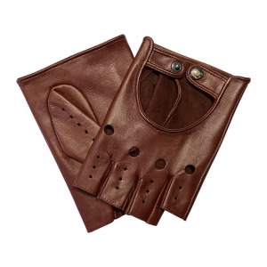 Leather camel fingerless driving gloves