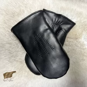 Unisex Italian Leather Mittens 100% Lambswool Lining | Handmade Decorative Cords |Made in Portugal to Order|Black Brown Camel (Mitten_2022)