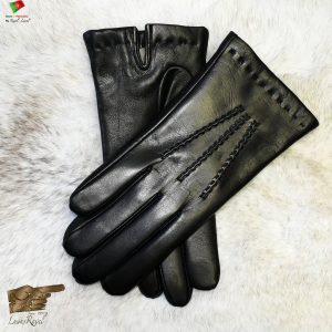 Men's Italian Leather Gloves | Hand-Stitched Ridges & Hem | 100% Wool Lined | Made in Portugal | Black Brown Camel | Sizes 7-10 (JC22022)
