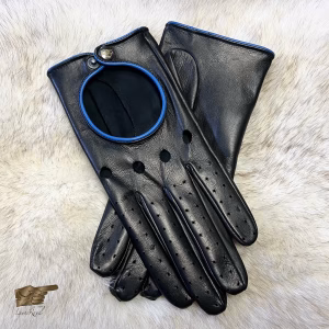 Men's Driving Gloves Black & Blue | Luxury Italian Leather | Aniline Leather | Handmade in Portugal | Premium Car Accessory (Dwight)