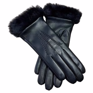 Ladies' Black Leather Gloves | Faux Fur Cuff | Lined or Unlined | Hand-Stitched Ridges | Italian Leather | Made in Portugal